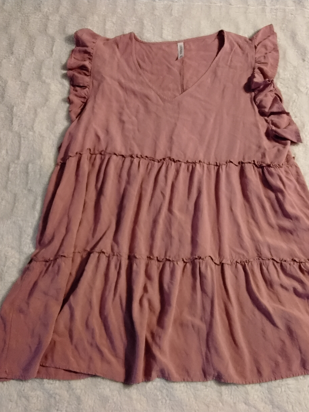 Zenana Outfitters Dusty Rose Ruffled V-Neck Tunic Dress